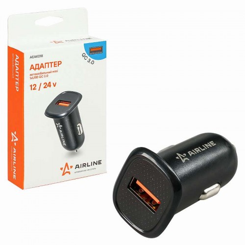 Адаптер автомобильный компактный 1ХUSB QC 3.0, 12/24В