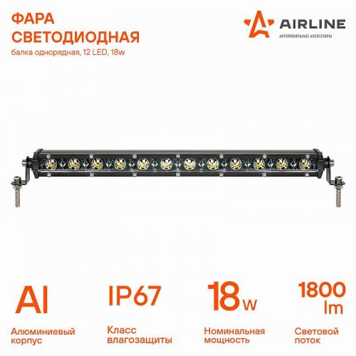 Фара (балка) светодиодная однорядная 12LED, направленный свет, 18Вт, 343x30x47мм, 12/24В