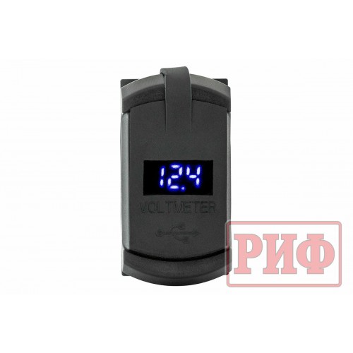 Розетка USB Type PD, QC 3.0 с вольтметром, синяя подсветка