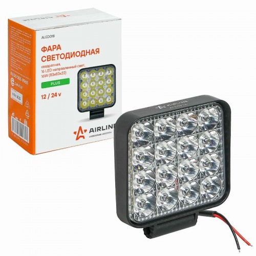 Фара светодиодная квадратная 16LED, направленный свет, 16Вт, 83х83х22мм, 12/24В PLUS