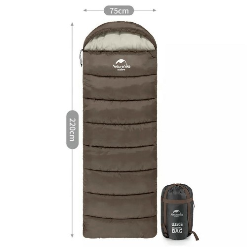 Мешок спальный Naturehike U350S, (190+30)х75 см, (ТК: -3C), (левый), коричневый