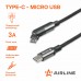 Кабель Type C - microUSB 1м, с поворот. коннектором, черный нейлоновый