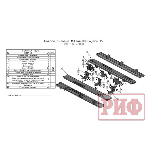 Пороги РИФ силовые Mitsubishi Pajero IV