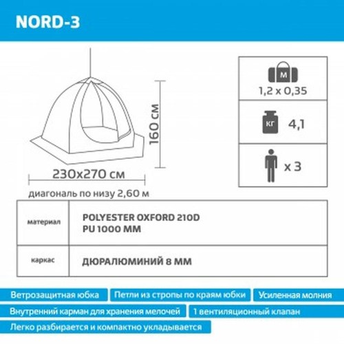 Палатка-зонт зимняя HELIOS NORD-3 Extreme (желтый/черный)