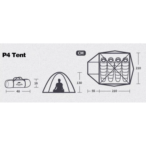 Палатка Naturehike P-Series 4-местная, алюминиевый каркас, зеленая
