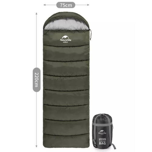 Мешок спальный Naturehike U350, (190х30)х75 см, (левый) (ТК: +1C), темно-зеленый