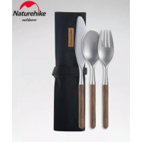 Набор столовых приборов Naturehike 3 в 1 (нож, вилка, ложка), нержавеющая сталь, орех, в чехле