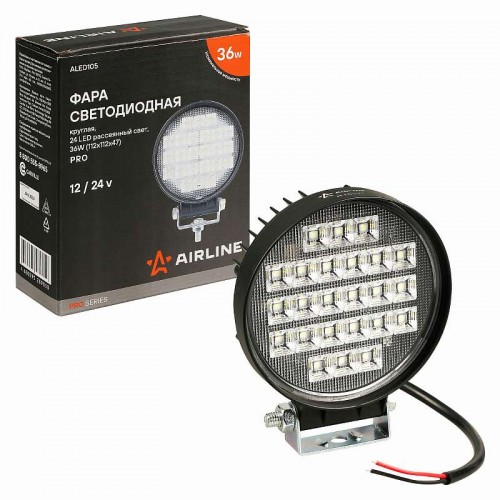 Фара светодиодная круглая 24LED, рассеянный свет, 36Вт, 112х112х47мм, 12/24В PRO