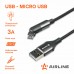 Кабель USB - microUSB 1м, с поворот. коннектором, черный нейлоновый