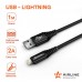 Кабель USB - Lightning (Iphone/IPad) 1м, черный нейлоновый