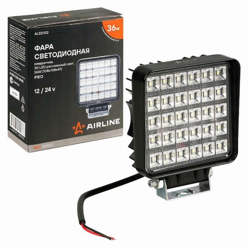 Фара светодиодная квадратная 30LED, рассеянный свет, 36Вт, 108х108х47мм, 12/24В PRO