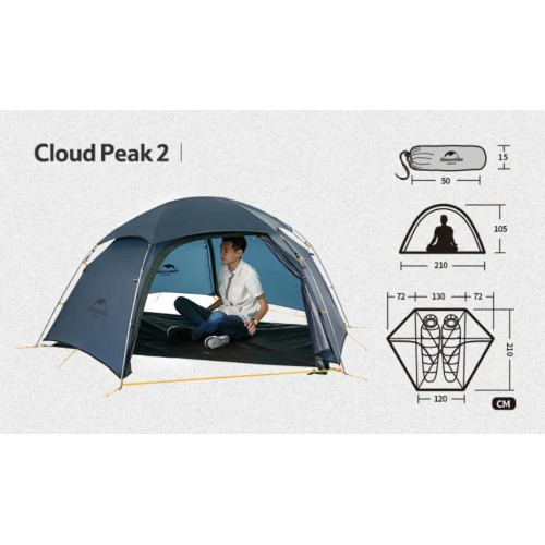 Палатка Naturehike Cloud Peak 15D Si 2-местная, алюминиевый каркас, темно-синяя