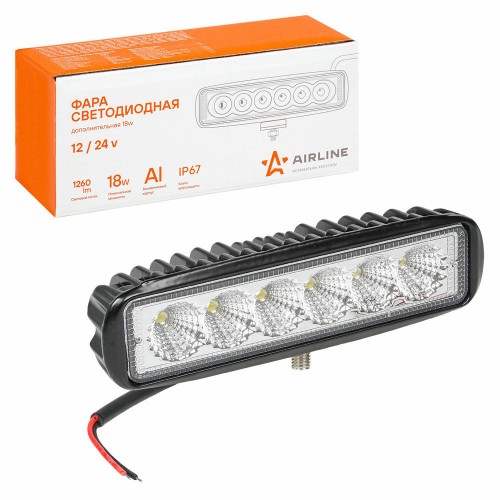 Фара светодиодная прямоугольная 6LED, рассеянный свет, 18Вт, 157х42х40мм, 12/24В