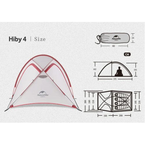 Палатка Naturehike Hiby Si 4-местная, алюминиевый каркас, серо-красный