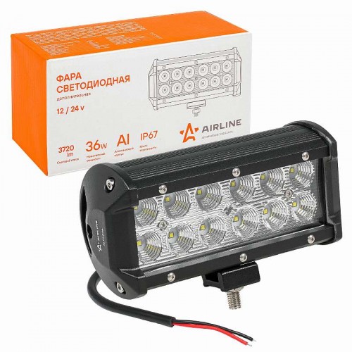 Фара (балка) светодиодная двухрядная 12LED, рассеяный свет, 36Вт, 165х78х65мм, 12/24В