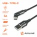 Кабель USB - Type-C 1м, с поворот. коннектором, черный нейлоновый