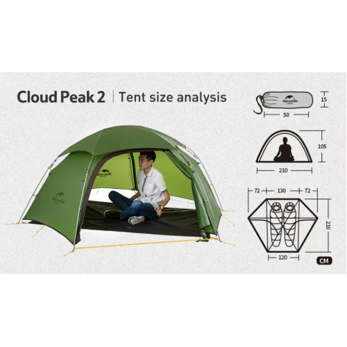 Палатка Naturehike Cloud Peak 20D Si 2-местная, алюминиевый каркас, зеленый