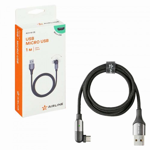 Кабель USB - microUSB 1м, с поворот. коннектором, черный нейлоновый