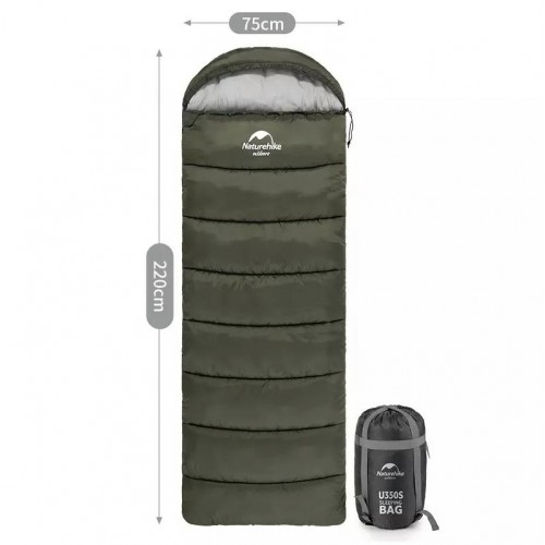 Мешок спальный Naturehike U250S, (190х30)х75 см, (левый) (ТК: 0C), темно-зеленый