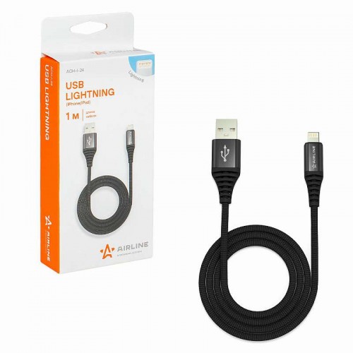 Кабель USB - Lightning (Iphone/IPad) 1м, черный нейлоновый