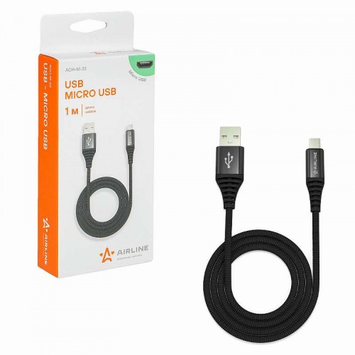 Кабель USB - micro USB 1м, черный нейлоновый