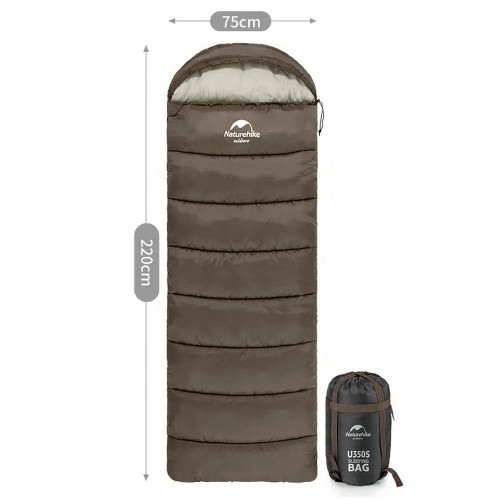 Мешок спальный Naturehike U150, 220х75 см, (ТК: +11C), правый, коричневый