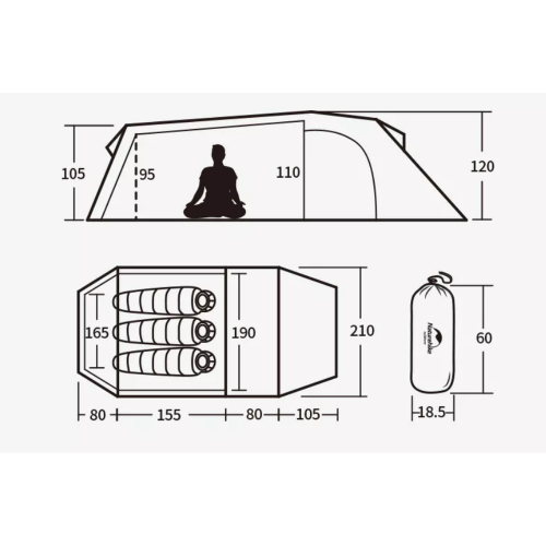 Палатка Naturehike Opalus Si 3-местная, алюминиевый каркас, зеленый