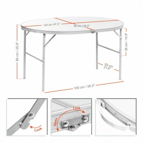 Стол HELIOS складной овальный 120х90х66 см АЛЮМИНИЙ