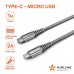 Кабель Type-C - micro USB 1м, серый нейлоновый