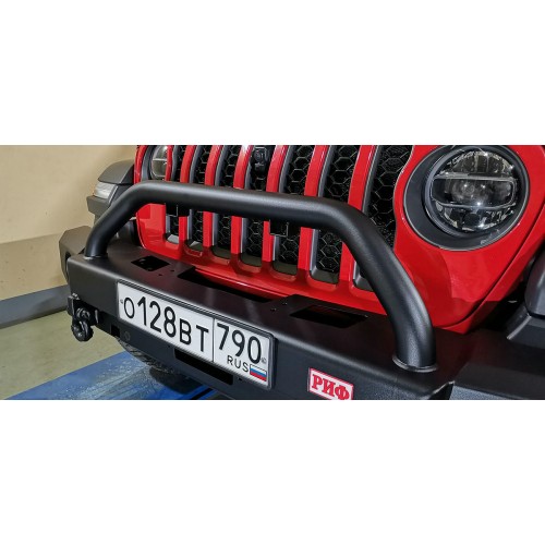 Бампер РИФ силовой передний Jeep Wrangler JL 2018+ под доп. фары, с центральной защитной дугой