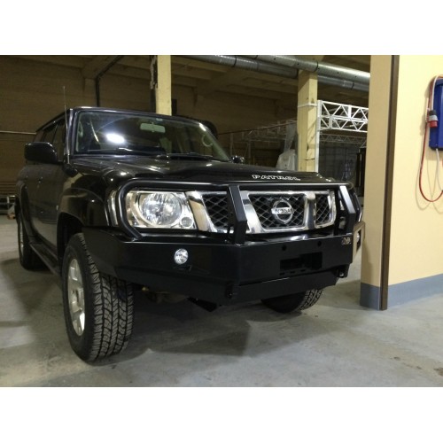 Бампер РИФ силовой передний Nissan Patrol Y61 2004+ с доп. фарами и защитной дугой