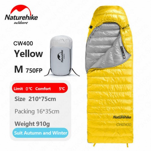 Мешок спальный Naturehike Ultralight CW400 M , 210х75 см, (правый) (ТК: +5C), желтый